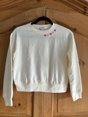 BRAND NEW- size L Crewcuts Cream Sweatshirt with Pink Heart Accents